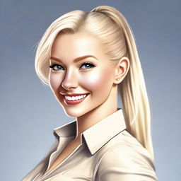 A digital art image of an attractive blonde woman with a ponytail