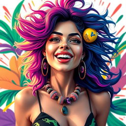 An artistic representation of a Brazilian woman displaying the characteristic 'ahegao' facial expression, which combines a playful and exaggerated look of pleasure
