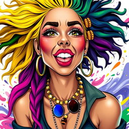 An artistic representation of a Brazilian woman displaying the characteristic 'ahegao' facial expression, which combines a playful and exaggerated look of pleasure