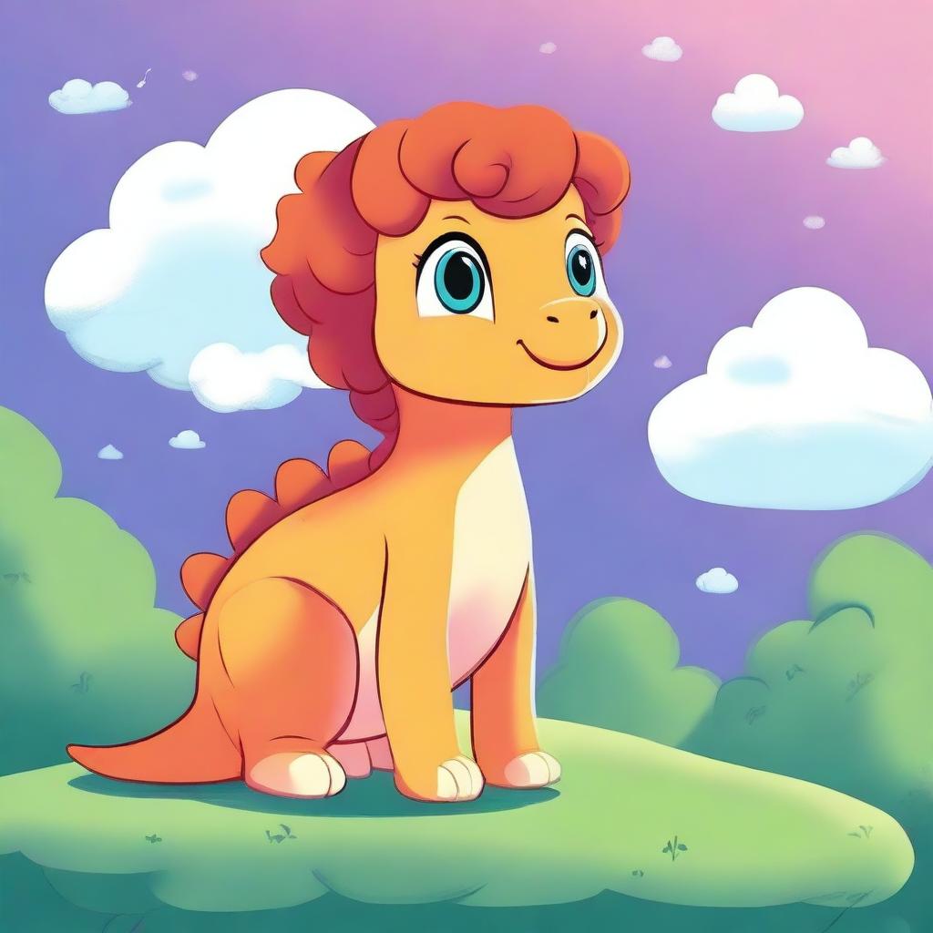 A digital art image, high quality and vibrant, depicts a cute, cartoonish girl dinosaur