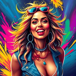 An artistic representation of a Brazilian woman displaying the characteristic 'ahegao' facial expression, which combines a playful and exaggerated look of pleasure