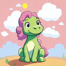 A digital art image, high quality and vibrant, depicts a cute, cartoonish girl dinosaur