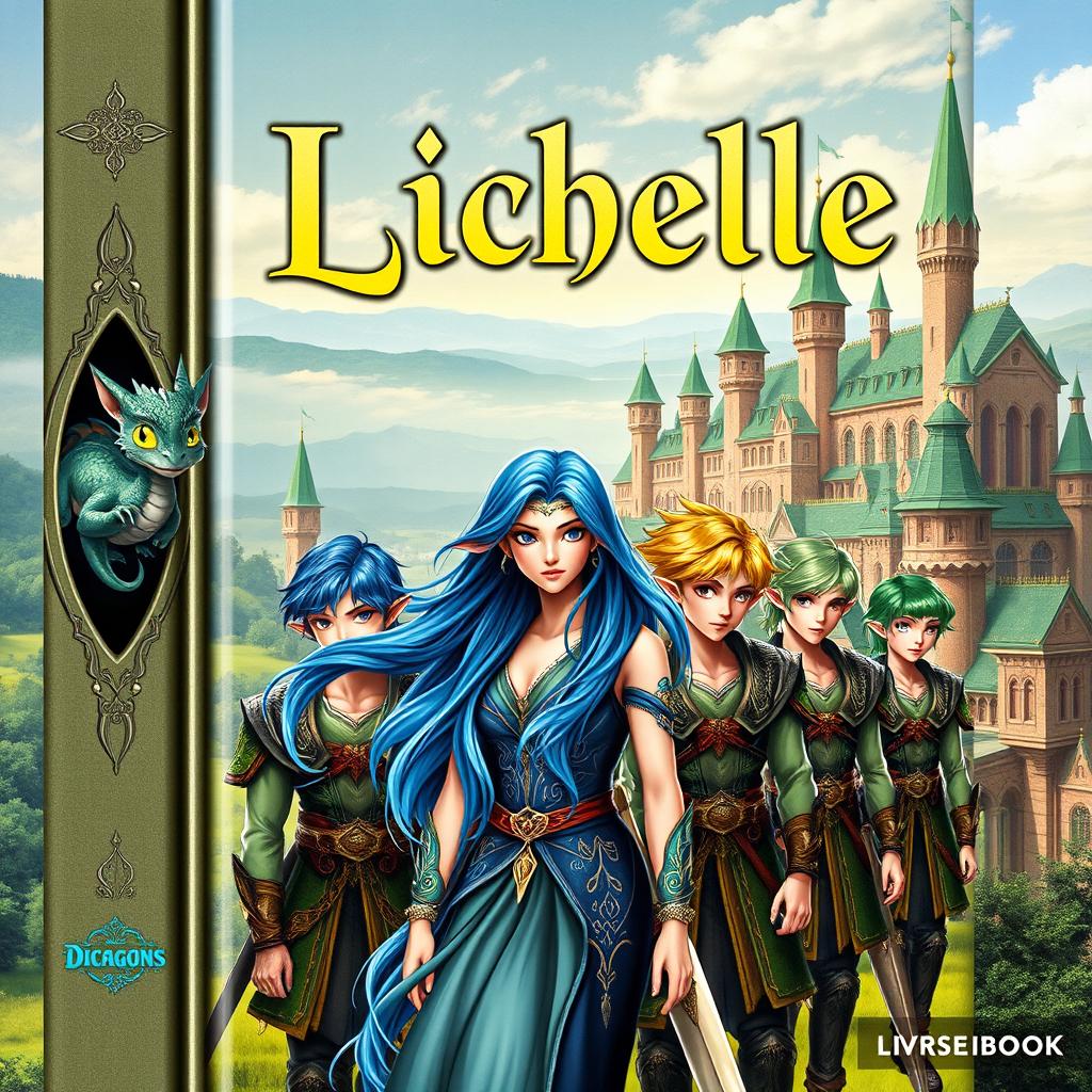 A captivating book cover featuring an elf kingdom with ornate architecture and greenish roofs stretching across the background