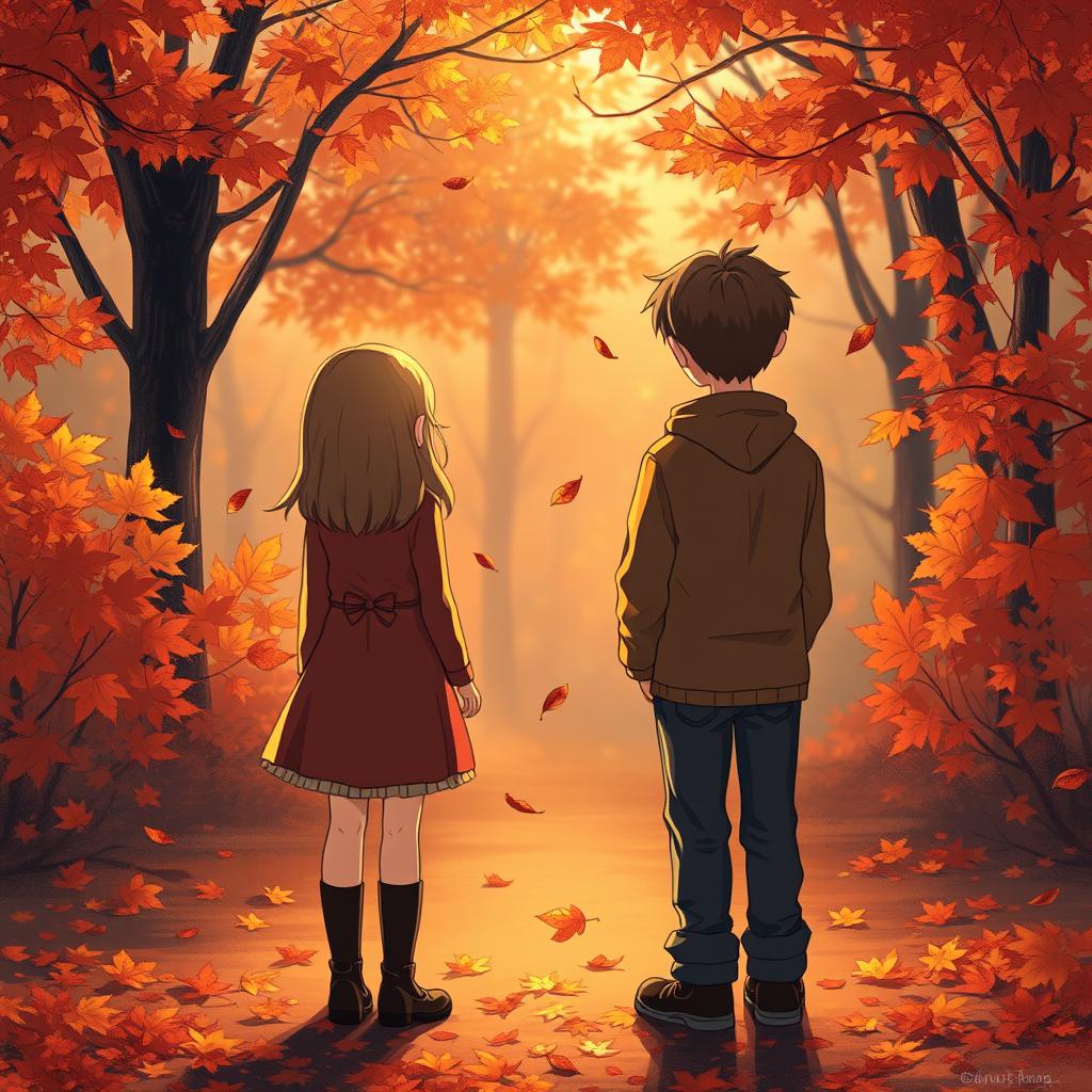 A poignant scene depicting a girl and a boy standing away from each other, their backs turned, symbolizing emotional distance