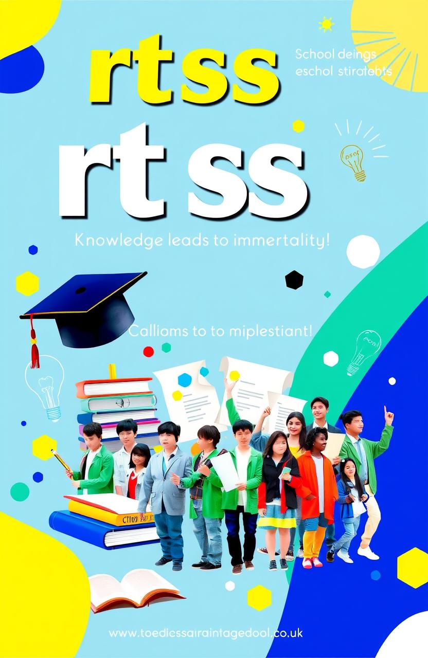 A vibrant and eye-catching cover design for a school magazine featuring the name "rtss" prominently displayed at the top in bold, modern typography
