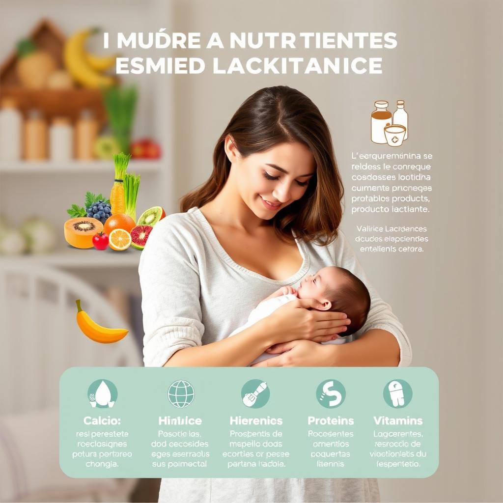 Un atractivo cartel informativo en español sobre los requerimientos nutricionales de una mujer lactante
