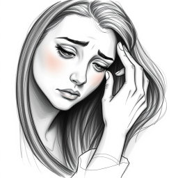 A touching drawing of an actress gazing into a mirror, her face depicting sadness and confusion, struggling to recognize her own reflection