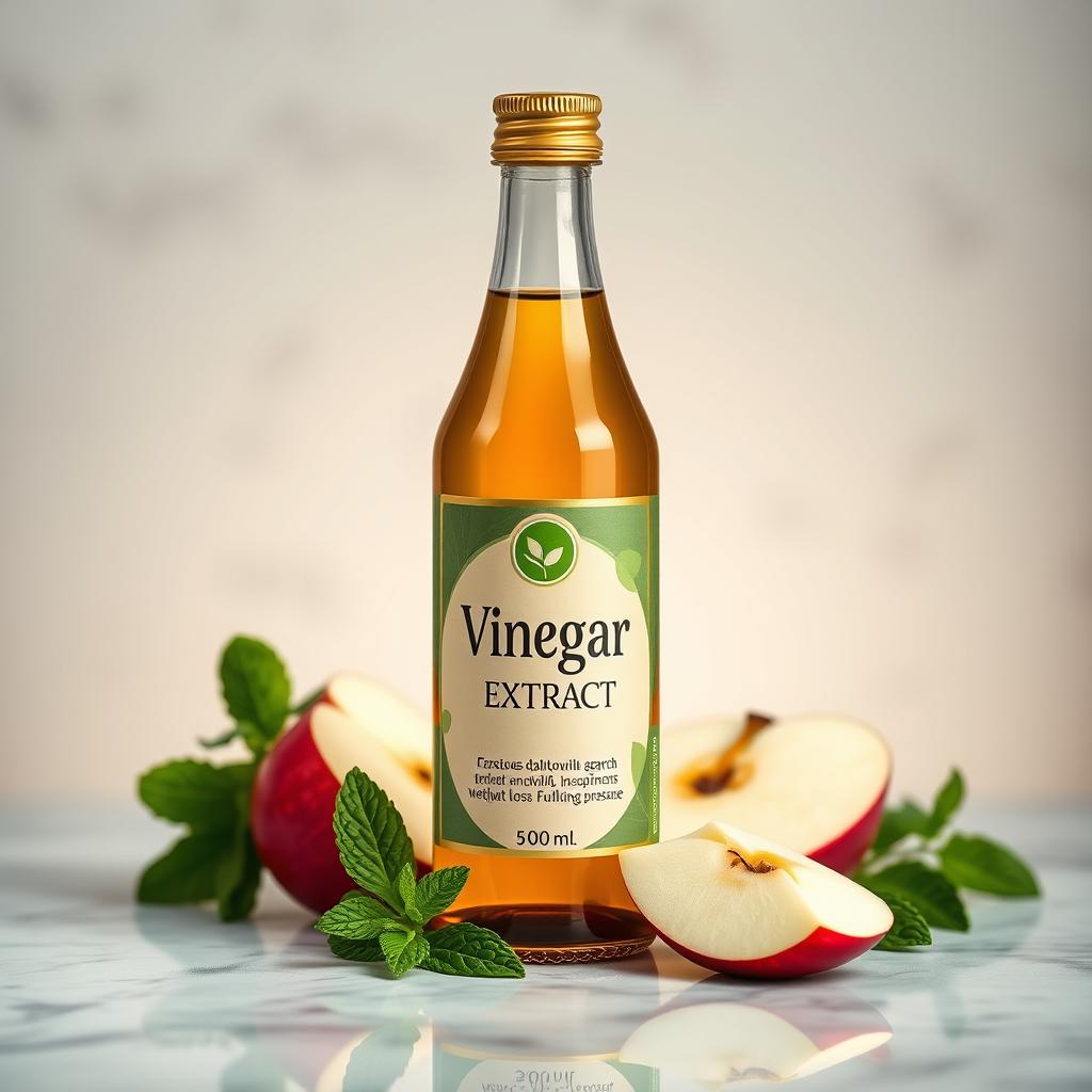An elegant product image of a 500 ml vinegar extract bottle designed for e-commerce display