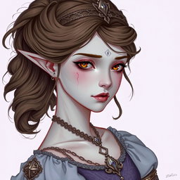 A withered, yet beautiful princess, displaying a haunting elegance despite her slight injuries and pale complexion, is depicted in a Dungeons and Dragons style illustration