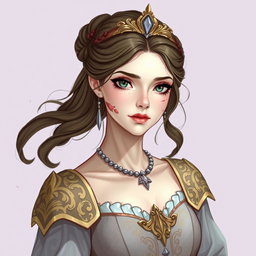 A beautiful princess, slightly injured with a pale complexion, is depicted in an enchanting Dungeons and Dragons style illustration