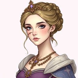 A beautiful princess, slightly injured with a pale complexion, is depicted in an enchanting Dungeons and Dragons style illustration