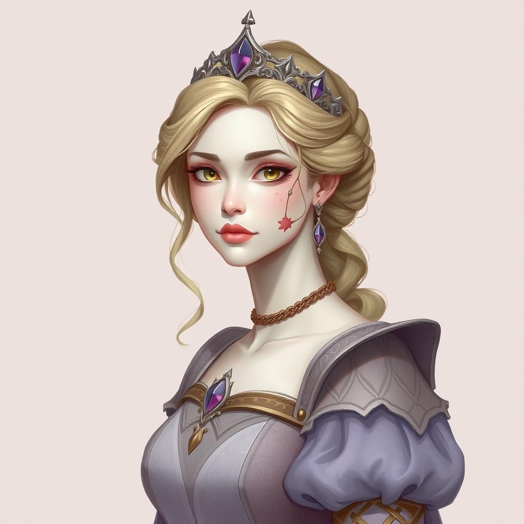 A beautiful princess, slightly injured with a pale complexion, is depicted in an enchanting Dungeons and Dragons style illustration