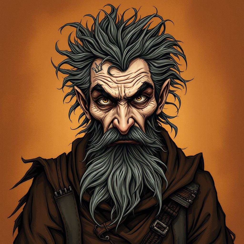 A madman with a wise look in his eye is depicted in a captivating Dungeons and Dragons style illustration