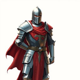 A knight in shining steel armor, adorned with a flowing red cape, is depicted in a striking Dungeons and Dragons style illustration