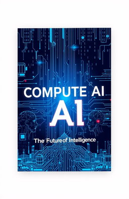 A visually striking cover design for a book titled 'Computer AI: The Future of Intelligence', featuring abstract representations of artificial intelligence, circuitry, and digital landscapes