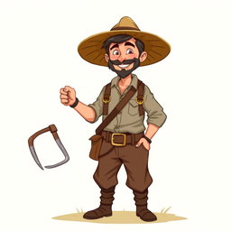 A farmer depicted in a charming Dungeons and Dragons style illustration, showcasing a rugged yet friendly character