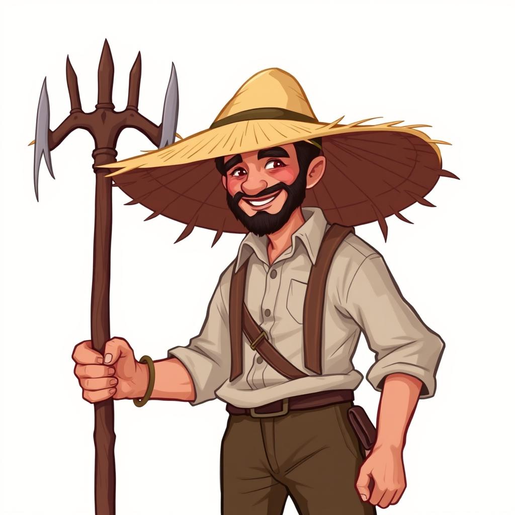 A farmer depicted in a charming Dungeons and Dragons style illustration, showcasing a rugged yet friendly character