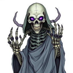 A skeletal lich, representing ancient and formidable power, is illustrated in an engaging Dungeons and Dragons style