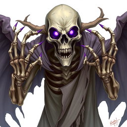 A skeletal lich, representing ancient and formidable power, is illustrated in an engaging Dungeons and Dragons style