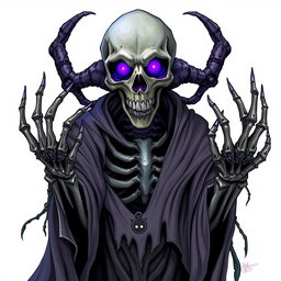 A skeletal lich, representing ancient and formidable power, is illustrated in an engaging Dungeons and Dragons style