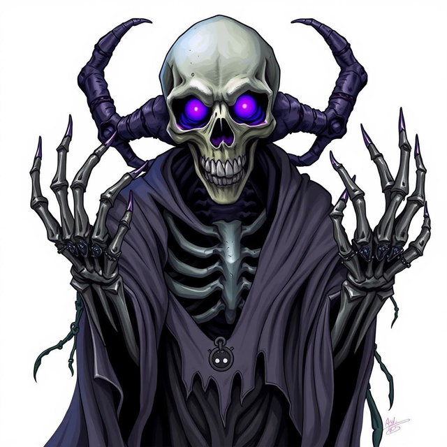 A skeletal lich, representing ancient and formidable power, is illustrated in an engaging Dungeons and Dragons style