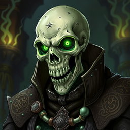 A skeletal lich, embodying ancient and formidable power, is illustrated in an enchanting Dungeons and Dragons style
