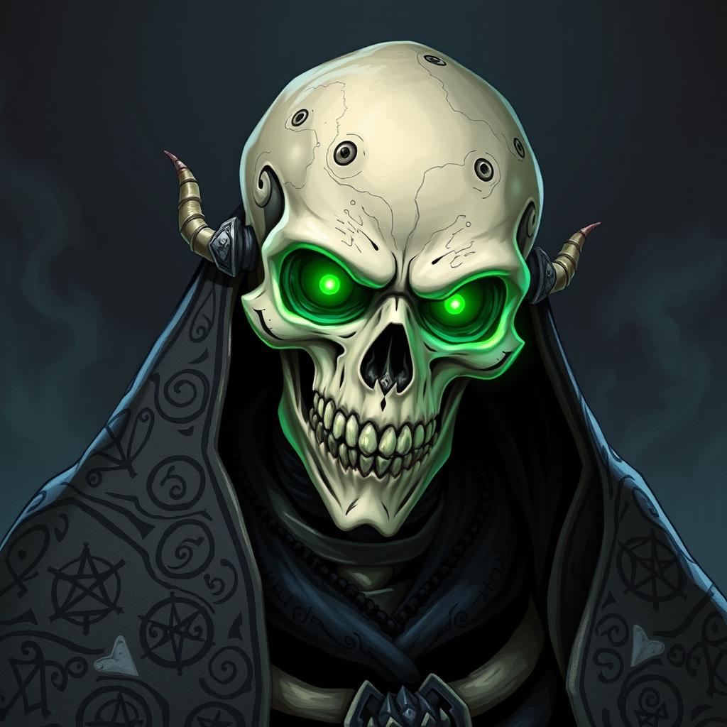 A skeletal lich, embodying ancient and formidable power, is illustrated in an enchanting Dungeons and Dragons style