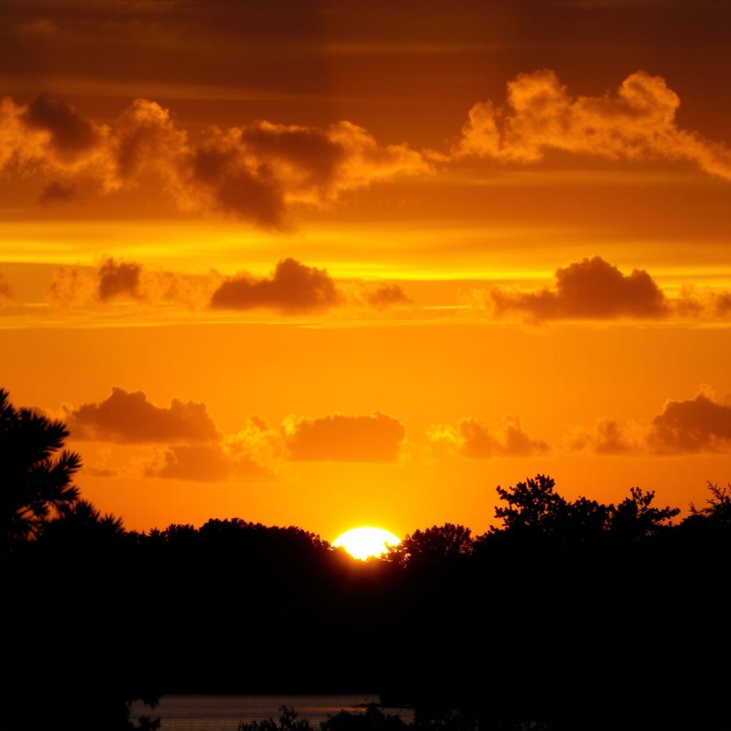 A breathtaking sunset blending vibrant shades of yellow, orange, and purple, painting the sky with a rich and saturated palette