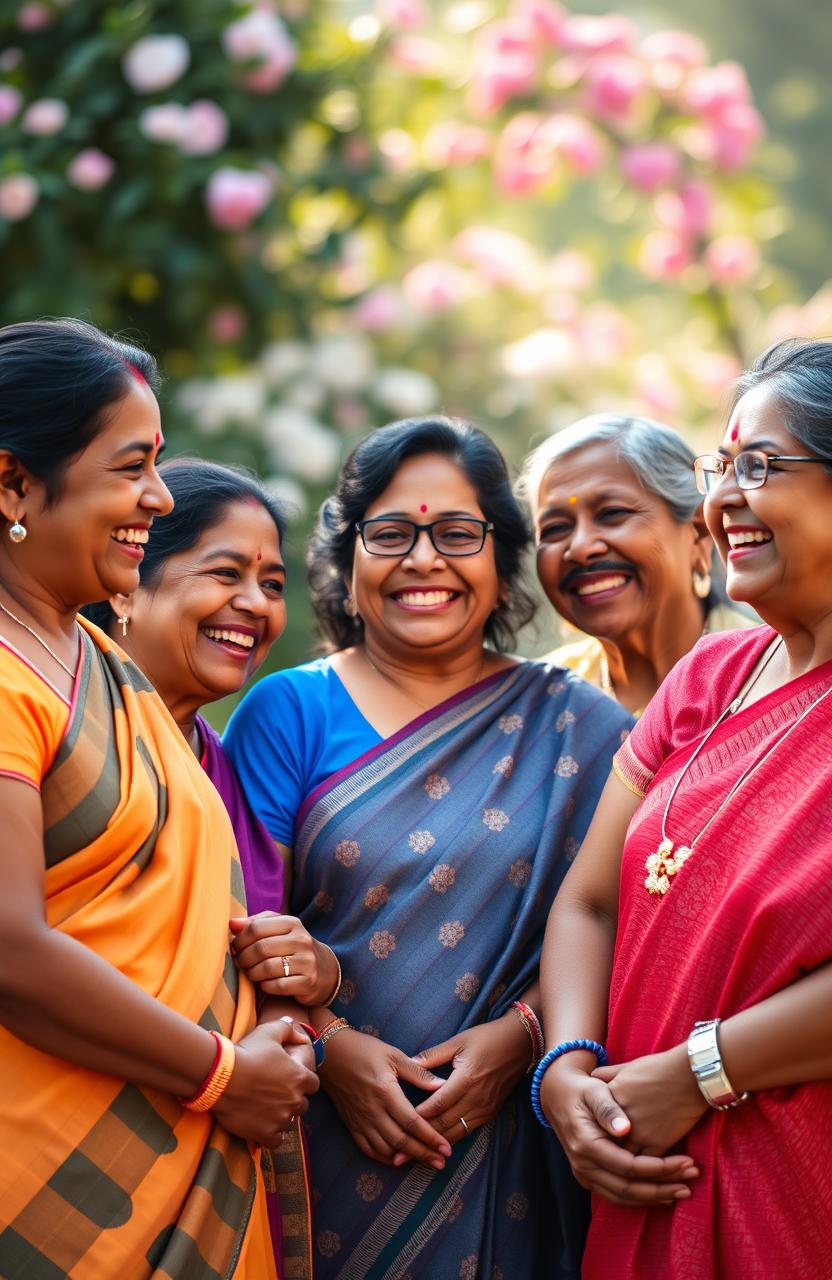 A vibrant portrait of a group of Indian cancer survivors, showcasing their resilience and strength