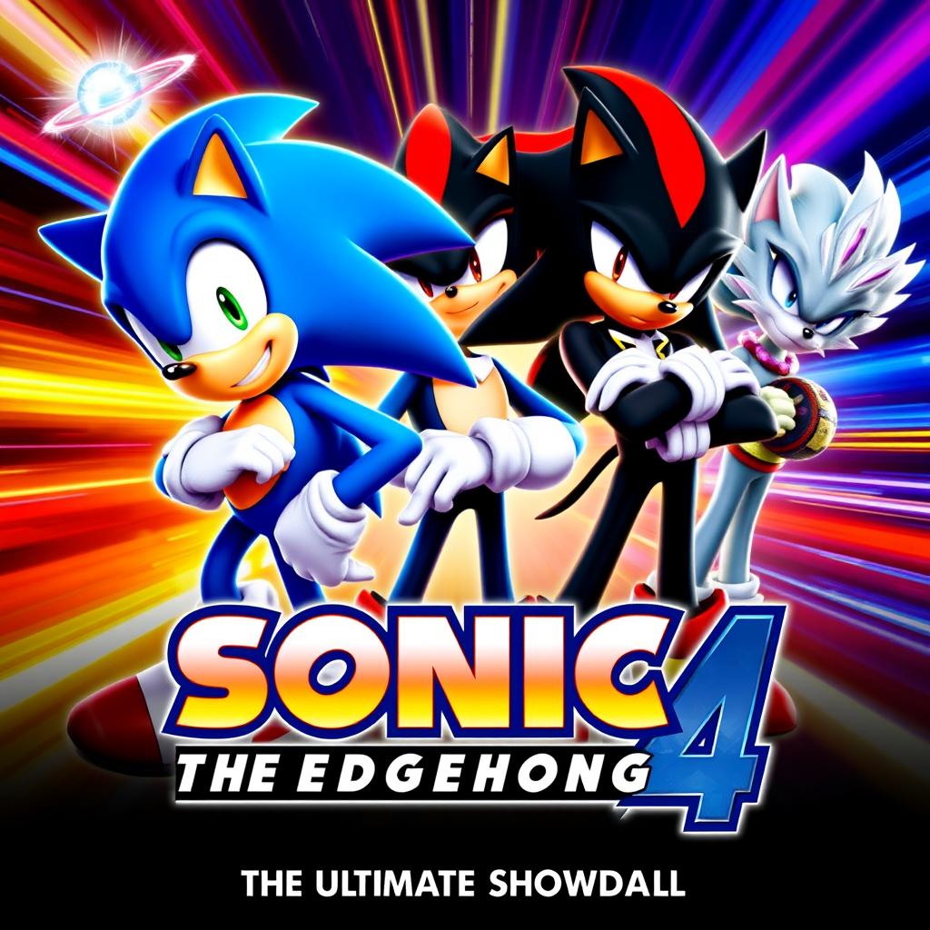 A dynamic movie poster for 'Sonic the Hedgehog 4' featuring Sonic, Shadow, and Silver