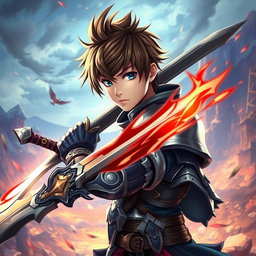 An anime-style warrior character inspired by Metin2, wielding a large sword with striking blood effects on its blade