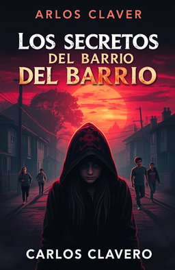 A captivating book cover design for 'Los Secretos del Barrio' by Carlos Clavero