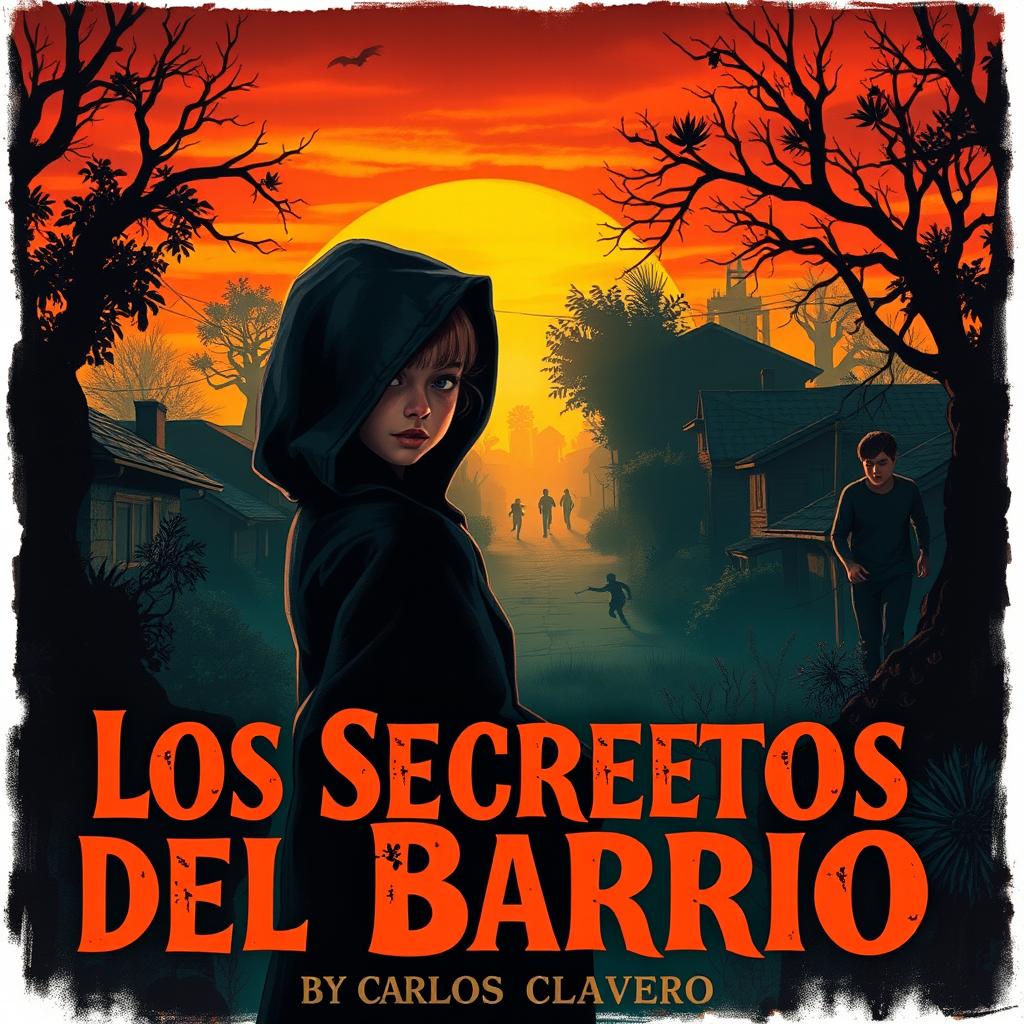 A captivating book cover for 'Los Secretos del Barrio' by Carlos Clavero