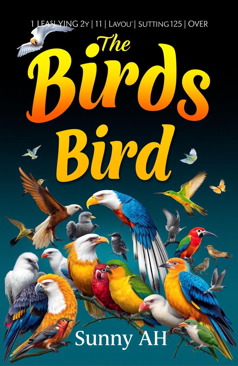 A visually striking book cover design for a book authored by Sunny AH, featuring a theme based on birds with various sizes and types