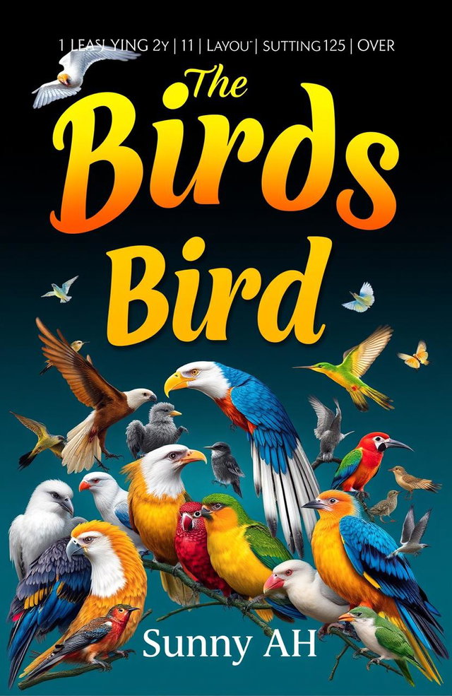 A visually striking book cover design for a book authored by Sunny AH, featuring a theme based on birds with various sizes and types