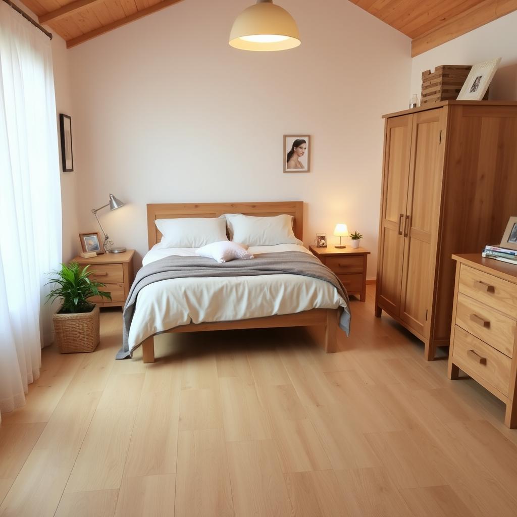 A cozy bedroom designed with a warm ambiance, dimensions 4m x 4m