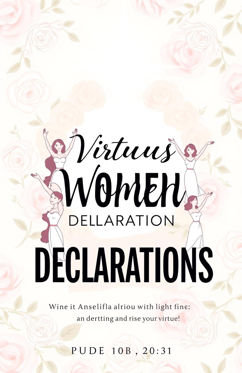 A beautifully designed cover for a devotional book titled 'Virtuous Women Declarations'