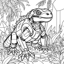 A black and white coloring page design featuring an advanced and futuristic robotic Uromastyx AI