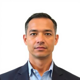 A formal passport ID photo featuring an adult male with a neutral expression, wearing a light blue collared shirt and a dark blazer