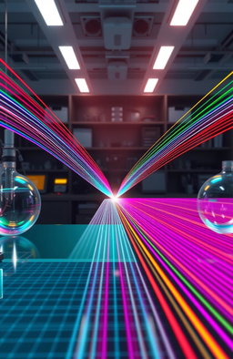 A detailed illustration of wave optics, showcasing the concept of interference patterns created by light waves