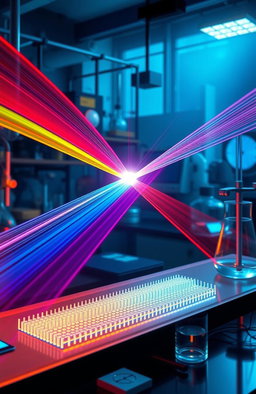 A detailed illustration of wave optics, showcasing the concept of interference patterns created by light waves