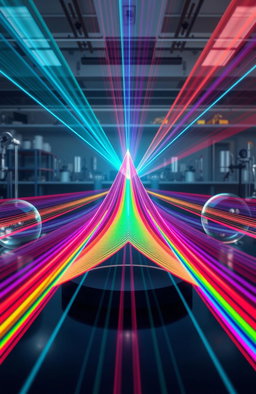 A detailed illustration of wave optics, showcasing the concept of interference patterns created by light waves