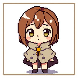 A pixel art character designed for a top-down RPG game, featuring a female mage with brown hair