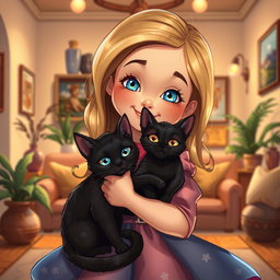 Um encantador desenho de uma menina com cabelos longos e ondulados, sorrindo enquanto segura um gato siamês aconchegado em seu peito, exibindo pelagem creme e olhos azuis vibrantes