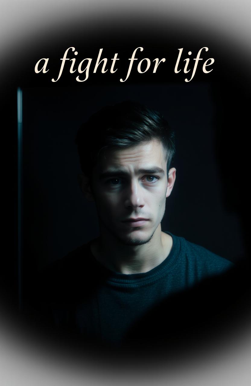 A young man standing in front of a mirror, his expression conveying a blend of confusion, hope, and introspection