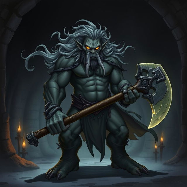 A languid orc made of shadow, depicted in a Dungeons and Dragons style illustration