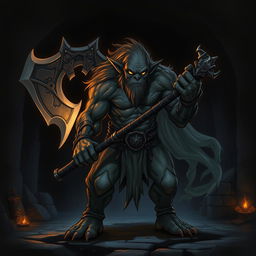 A languid orc made of shadow, depicted in a Dungeons and Dragons style illustration