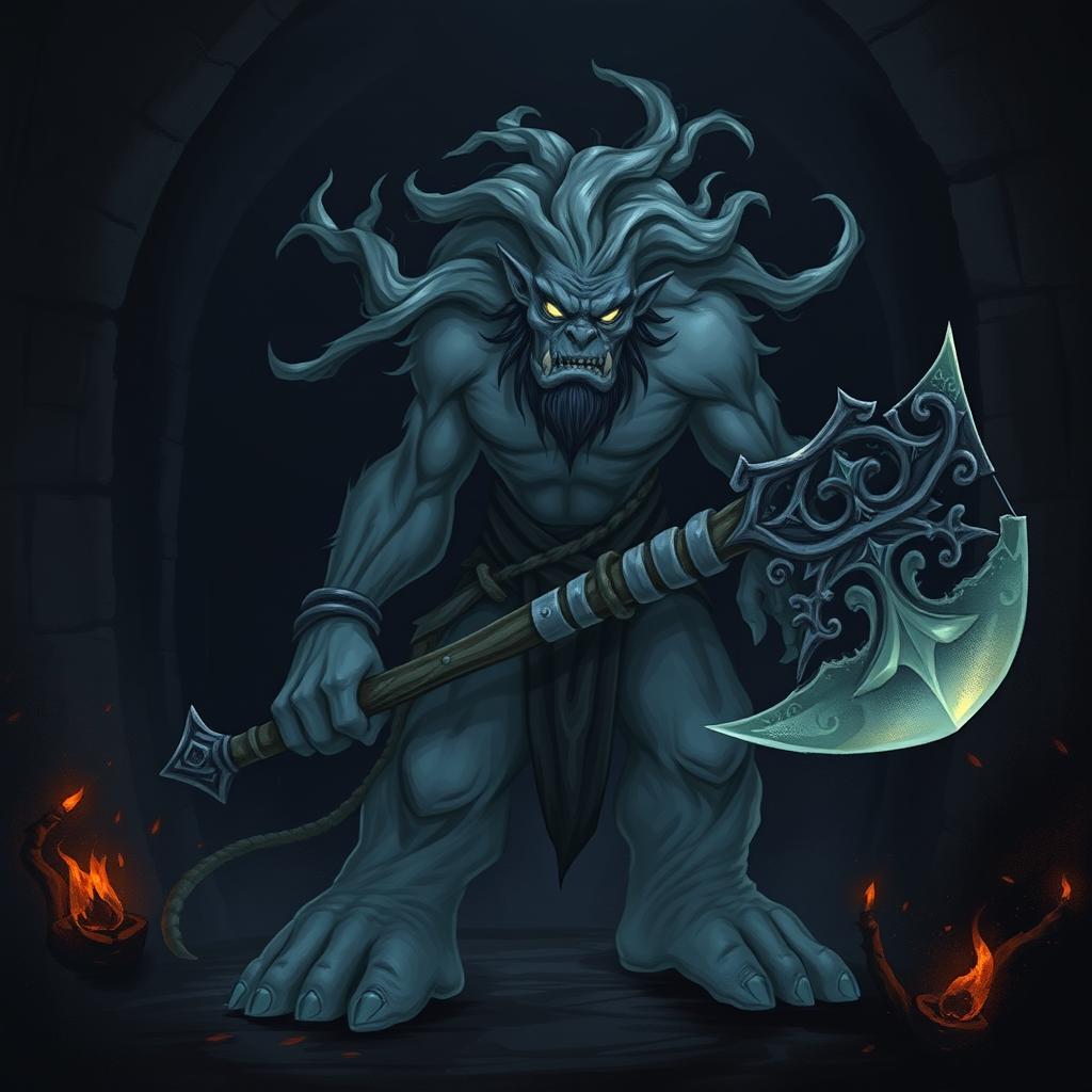 A languid orc made of shadow, depicted in a Dungeons and Dragons style illustration