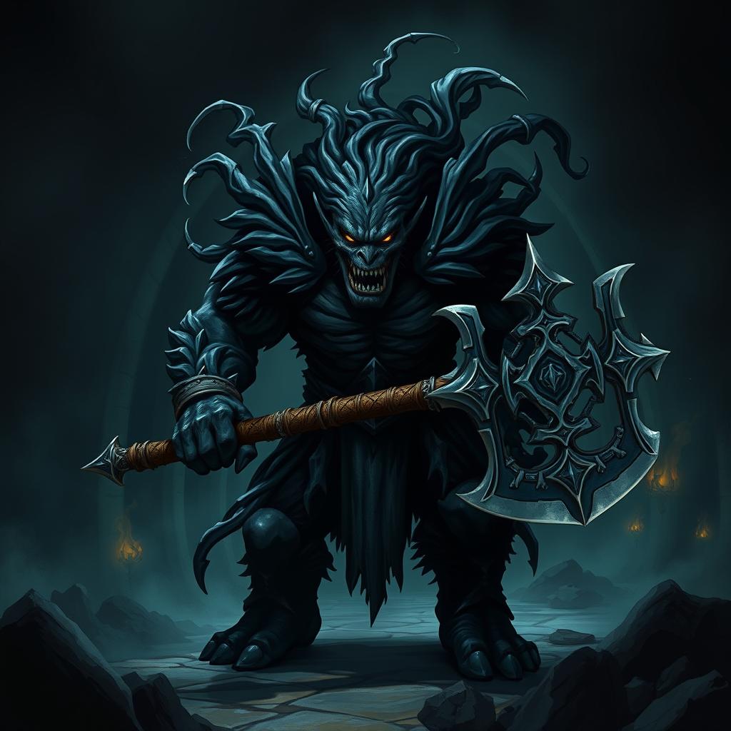 An orc made of dark shadows, illustrated in a Dungeons and Dragons art style