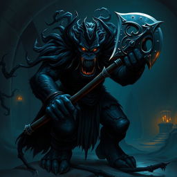 An orc made of dark shadows, illustrated in a Dungeons and Dragons art style